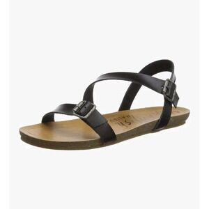 Blowfish Black Leather Tan Malibu Gallup Open Toe Buckle‎ Strappy Sandals Size 9